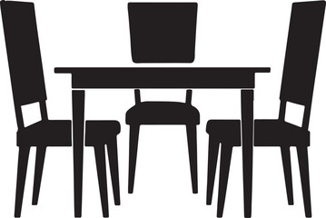 dining table and chairs silhouette, black and white silhouette, vector and illustration