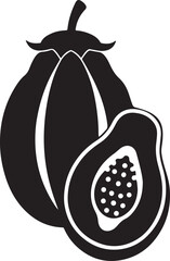 papaya silhouette, black and white silhouette, vector and illustration