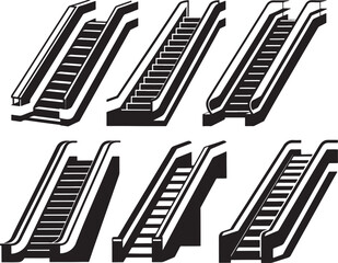 escalator stairs silhouette, black and white silhouette, vector and illustration
