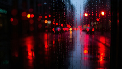 Abstract Rainy Window Texture with Red Reflections and Halftone - moody grunge background
