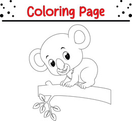 Koala Coloring Page. Jungle animal coloring book page