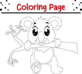 Koala Coloring Page. Jungle animal coloring book page