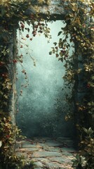 Stone Archway with Ivy and Berries Leading Into Mystic Light