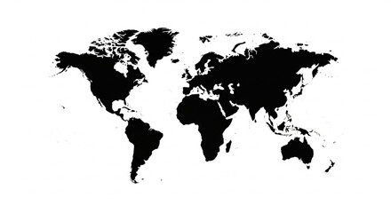 Black and white silhouette of the world map, showing continents and oceans.