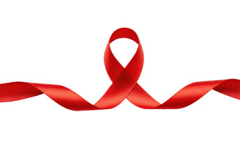Red awareness ribbon symbolizing support for health causes on a plain background