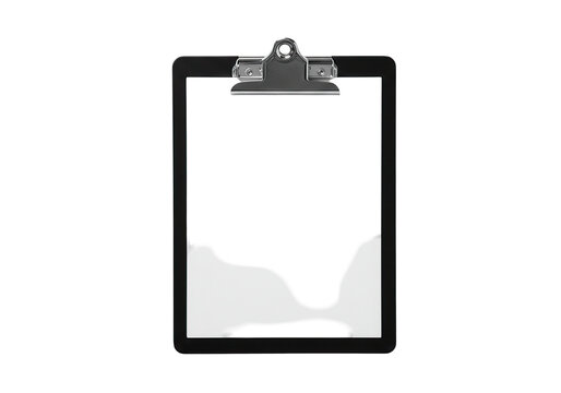 Blank clipboard with a shiny clip, positioned against a solid background for documentation use