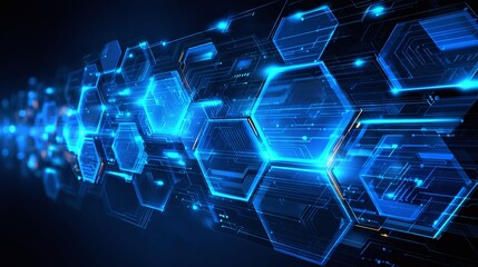 Fototapeta premium Hexagonal Network: A dynamic digital representation of interconnected hexagonal nodes, evoking high-tech communication and advanced digital infrastructure.