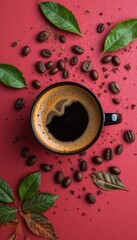 an espresso coffee with rich crema in a black ceramic cup