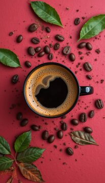 an espresso coffee with rich crema in a black ceramic cup