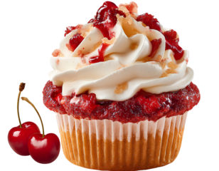  Cherry cupcake with cherry filling and cream, isolated on a transparent background PNG