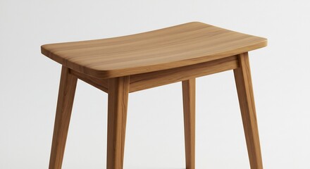 温かい木目 美しい曲線 モダンな木製スツール 自然光で輝く. AI Generated