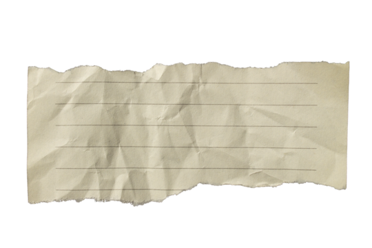 Ripped creased crumpled lined paper torn edges with transparent background png wrinkled paper tear