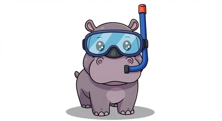 可愛いカバの水中冒険 爽やかイラスト 夏. AI Generated