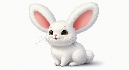 ふわふわ白ウサギ 可愛く微笑む 優しい光 愛らしいイラスト. AI Generated