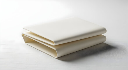 Fototapeta premium Stack of neatly folded white towels or linens on a clean surface ideal for hospitality spa or home decor advertising and product display purposes