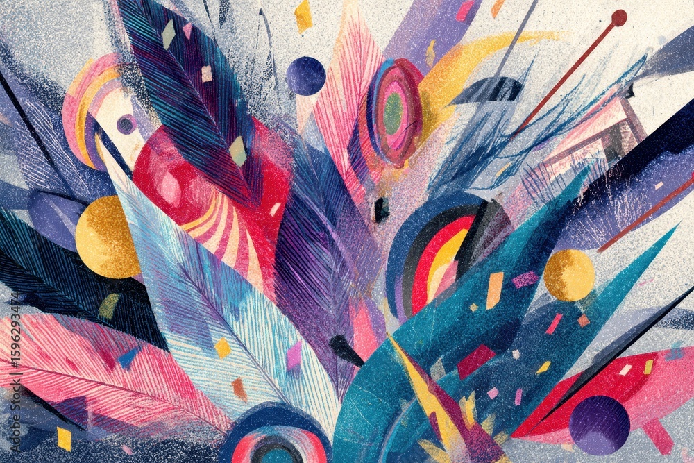 Poster feather abstract art colorful graphic design with geometric shapes background