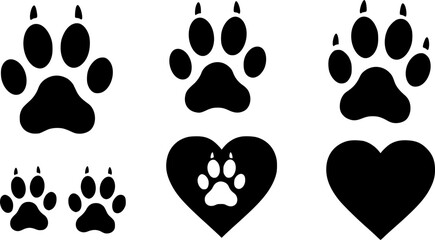 Fototapeta premium set of Pet paw editable stroke. footprints Pet paw, Heart with pet paw print dog cat icon, vector illustration. on white background