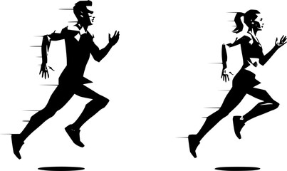 set of Run, running people - man and woman, low poly isolated vector sports illustration, side view. Track and field athletes. on white background