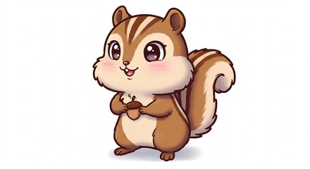 Naklejka premium 可愛いリス 秋色 どんぐり抱きしめて微笑む. AI Generated