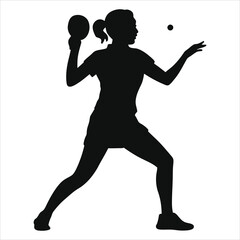 Dynamic Black Silhouette Female Table Tennis Player Serving Vector