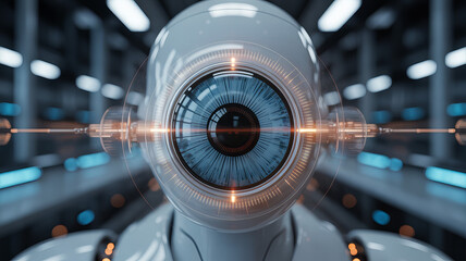 Cybernetic Gaze: A striking close-up of a futuristic robotic eye, its intricate design and piercing gaze hinting at advanced technology and artificial intelligence.