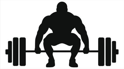 Powerful Black Silhouette Bodybuilder Squatting with Barbell Vector