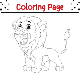 Cute Lion coloring page. Jungle animal coloring book page for kids