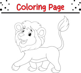 Cute Lion coloring page. Jungle animal coloring book page for kids