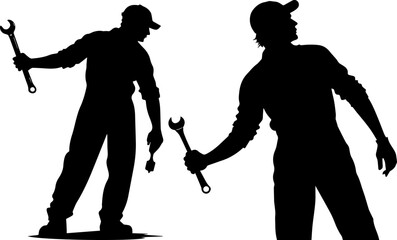 Mechanics with Wrenches Silhouette Set