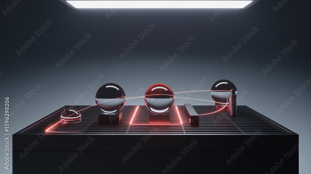 Aufkleber complex interactions: a striking digital art composition showcasing a network of interconnected sphe