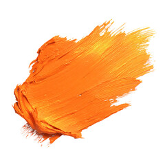 An orange paint smear with a textured brushstroke creates an abstract art piece isolated on transparent background