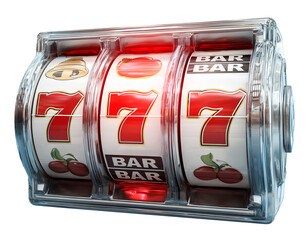 3D slot machine with a red light and three white numbers 70 transparent background PNG