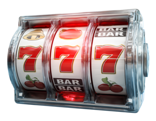 3D slot machine with a red light and three white numbers 70 transparent background PNG
