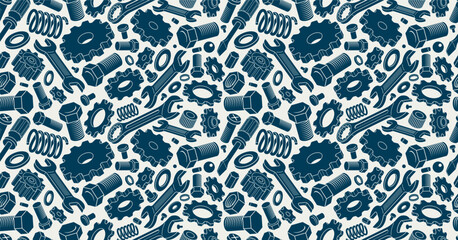 Car service seamless background, vector wrenches and bolts endless wallpaper, automobile engine expertise diagnostic and fix tiling pattern, elements can be used separately.