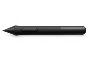 Black digital pen lying horizontally on a transparent background, ideal for graphic designers and digital artists