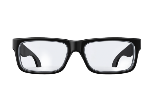 Black Frame Eyeglasses, Isolated on White Transparent Background