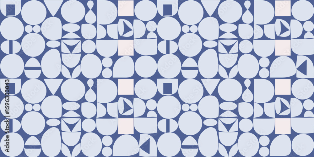 Poster seamless light blue pattern with abstract circles triangles and squares – ideal for backgrounds grap