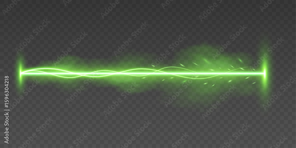 Aufkleber electric green energy beam with dynamic sparks and fog effect on a dark transparent background. hori