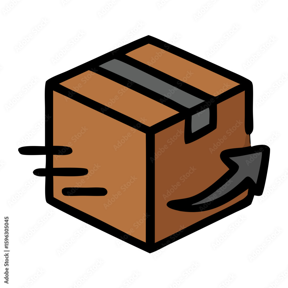 Poster simple flat package return box with arrow line style icon