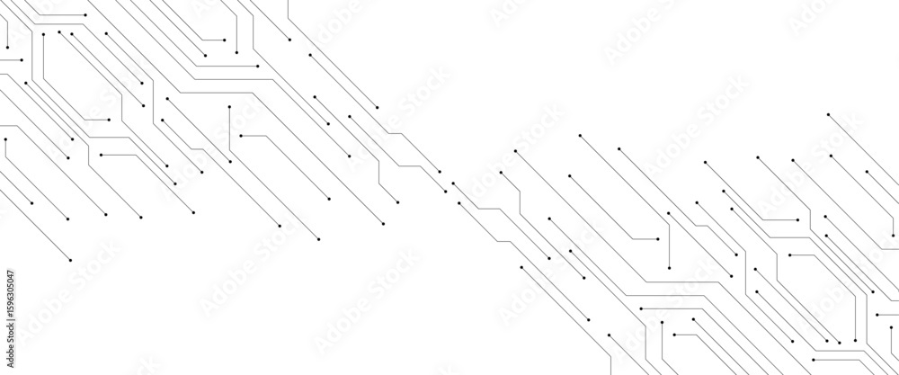 Poster vector technology connected white lines and dots with electronics elements on tech bg. digital techn
