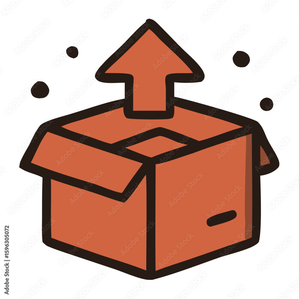Poster solid style open box upward arrow with sparkles icon illustration