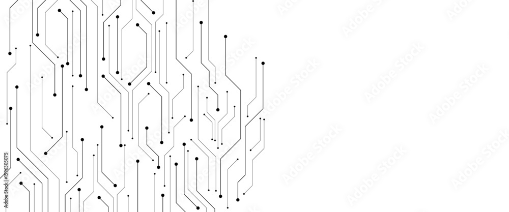 Poster vector technology connected white lines and dots with electronics elements on tech bg. digital techn