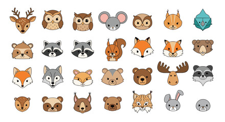 Obraz premium A charming collection of cute pixelated forest animal faces for childrens designs and decorations