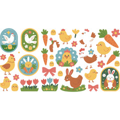 Fototapeta premium Cute easter themed decorations silhouette isolated on white background