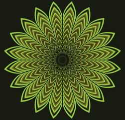  A vector illustration of an abstract flower-like pattern with concentric green and brown petals