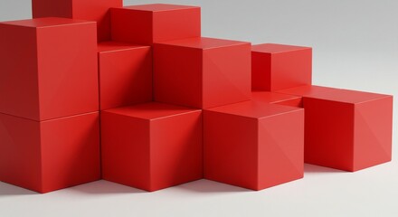 Obraz premium Red Cubes Arranged in Stepped Display Structure on White Background