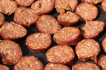 Sliced sausages. Turkish cuisine. Turkish flavors.