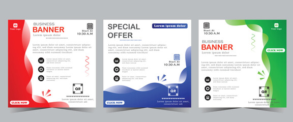 Digital business marketing banner for social media post template, Business webinar template design for marketing, red, blue and green color post design, vector eps 10