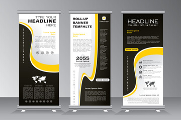 roll up banner desing with yellow colours, roll up banner template with geometric background, vertical banner template, vector eps 10