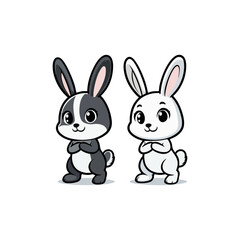 Cheerful rabbit with long ears, standing on hind legs